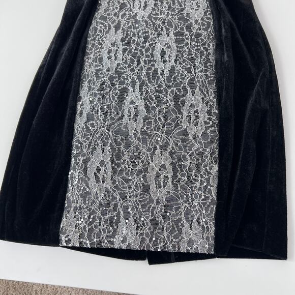 Vintage Y2K Strapless Mini Dress Lace Velvet Black Sequins sz 5 whimsigoth prom - Picture 3 of 7